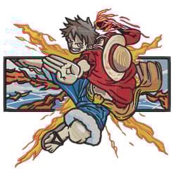 anime machine embroidery pattern luffy fire strike