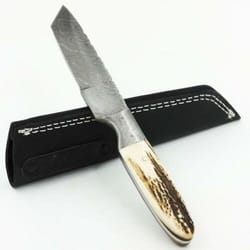 9.5" superior custom hand made damascus steel full tang hunting tanto knife