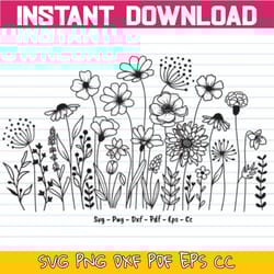 wildflowers svg bundle, big bundle svg file for cricut, wildflower svg - digital download