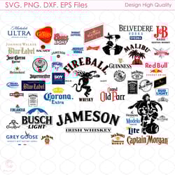 alcohol brand logo bundle, whiskey svg, drinks label svg, wine svg, alcohol brand svg