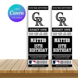 colorado rockies ticket style sports birthday invitations canva editable instant download