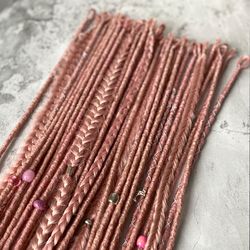 Dusty Rose Pink synthetic dreads and braids Faux Fake DE SE dreads Extensions, Double or Single ended dreadlocks