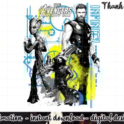 marvel infinity war thor groot rocket tech graphic png, sublimation