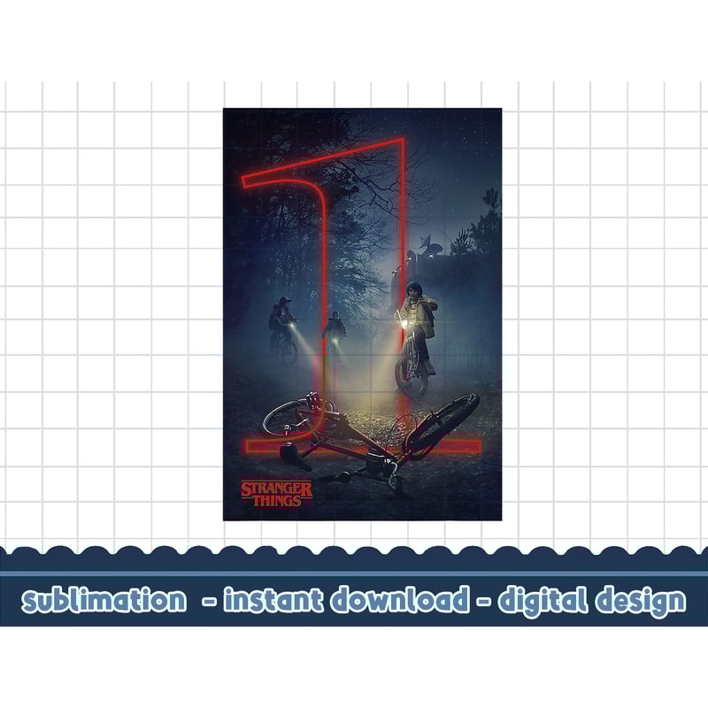 Stranger Things Group Shot Season One Neon Poster png,digital print.jpg
