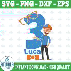 personalized custom blippi birthday file svg, blippi 3rd birthday svg ,personalized birthday name and age, digital
