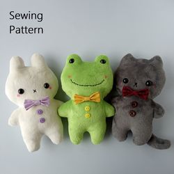Easy Stuffed Toy Patterns: Bunny, Frog & Cat (in 2 sizes)