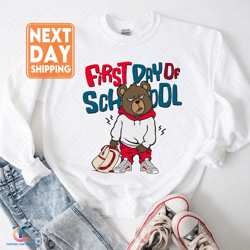 first day of school sweatdigital, bear go to school sweatdigital, retro hippie digital, back to school crewneck