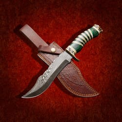 knife skinner custom handmade bowie damascus steel hunting knife with leather sheath hunting knife hand forged mk5080m