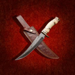 knife skinner custom handmade bowie damascus steel hunting knife with leather sheath hunting knife hand forged mk5089m