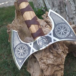hand forged double-headed bearded axe, viking throwing axe, norse axe, celtic axe, gift for men, scandinavian style axe.