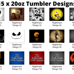 15 Nightmare Before Christmas Tumbler Wrap Design Bundle - PNG Sublimation Printing Design - 20oz Tumbler Designs