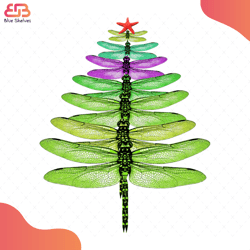 dragonfly pine-tree christmas svg, animal svg, many dragonfly svg, colored dragonfly