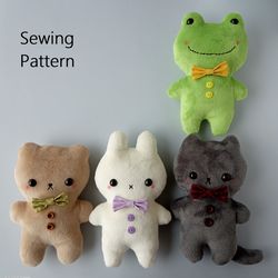 Stuffed Animal Patterns: Bear, Bunny, Cat & Frog - Beginner Friendly