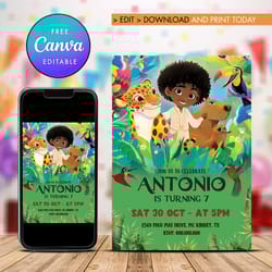 antonio encanto hand draw birthday invitation, antonio madrigal birthday invitation canva editable instant download