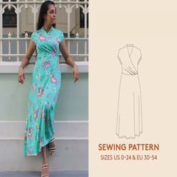 summer dress sewing pattern in sizes us 0-24/eu 30-54, easy sewing project, instant download