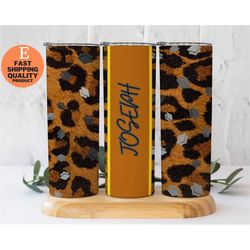 Personalized Golden Leopard Design 20oz Stainless Steel Tumbler, Trendy and Eye Catching Tumbler with Leopard Design