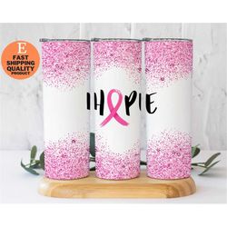 Pink Ribbon Hope Glitter Tumbler - Perfect Gift for Breast Cancer Awareness, Show Your Support, Custom Made Handmade Tum