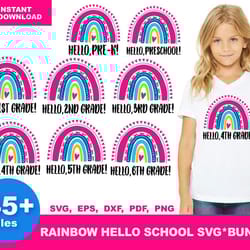 45 rainbow hello schol bundle svg, rainbow hello school svg