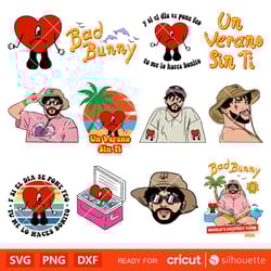 bad bunny svg bundle, instant download, bundle for cricut, silhouette vector svg png dxf cut file