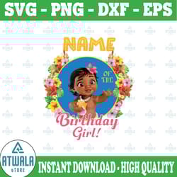 personalized name, birthday girl png digital file birthday girl moana family baby girl png moana princess