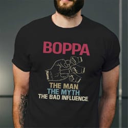 personalized boppa the man the myth the bad influence t-shirt, grandpa shirt, papa shirt, custom boppa and kids holding