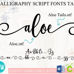 aloe font with tails | romantic fonts, script fonts, beautiful fonts, cursive font, handwritten font, wedding font