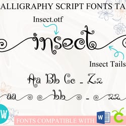 insect font with tails | cursive font calligraphy font script font handwritten font wedding font for cricut word | otf