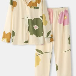 women floral print button front revere collar cozy pajamas sets