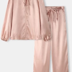 plus size women solid lace up satin cozy loungewear pajamas sets