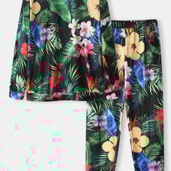 women flamingo tropical print crew neck loungewear cozy pajamas sets