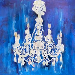 chandelier painting original oil painting on canvas interior decor big canvas art gala turovskaya artist navy blue color