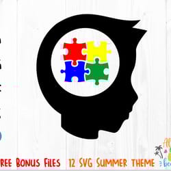 autism head silhouette puzzle svg, autism awareness svg, autism puzzle vector file, autism png, autism dxf, autism svg