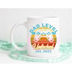 gamer mug, dad level unlocked, retro mug, pregnancy announcement, gift for dad, dad mug, video game mug, husband gift, f