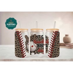 baseball leopard cheetah libbey glass can, baseball glass can with leopard print for women, leopard baseball drinking gl