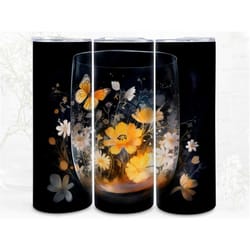 butterfly glass illustration digital art print, sublimation, straight skinny 20 oz tumbler wrap, fabrics, wall art, pod,