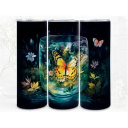 butterfly illustration digital art print, sublimation, straight skinny 20 oz tumbler wrap, fabrics, wall art, pod, insta