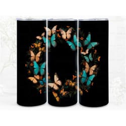 wreath butterflies digital art print, sublimation, straight skinny 20 oz tumbler wrap, fabrics, wall art, pod, instant d