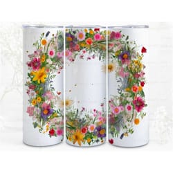 spring flowers wreath digital art print, sublimation, straight skinny 20 oz tumbler wrap, fabrics, wall art, pod, instan