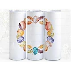 gemstone wreath digital art print, sublimation, straight skinny 20 oz tumbler wrap, fabrics, wall art, pod, instant down