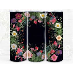 spring wreath florals digital art print, sublimation, straight skinny 20 oz tumbler wrap, fabrics, wall art, pod, instan
