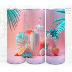 3d tumbler wrap sublimation tropical cocktail, 300dpi straight skinny 20 oz tumbler wrap, 3d design, commercial use
