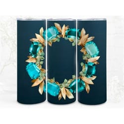 pretty aqua wreath 3 digital art print, sublimation, straight skinny 20 oz tumbler wrap, fabrics, wall art, pod, instant
