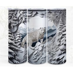3d tumbler wrap quilling sublimation, snowy leopard image paper craft png 300 dpi, art commercial use