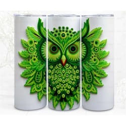 3d embroidery effect tumbler wrap sublimation, green owl image png 300 dpi, art commercial use