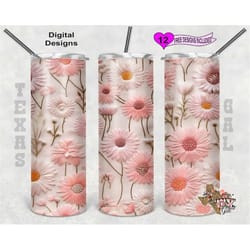 3d tumbler wrap, embroidery flowers tumbler wrap, 20oz sublimation tumbler png, digital download, seamless design