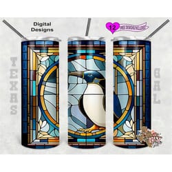 stain glass tumbler wrap, penguin stain glass, 20 oz skinny tumbler png, seamless design