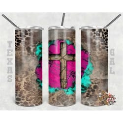 20 oz skinny tumbler cross leopard turquoise sublimation design png instant digital only