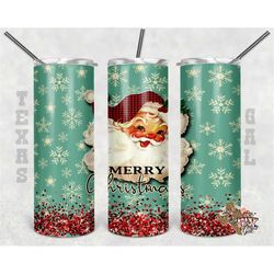 Retro Santa PNG Christmas Tumbler Wrap,  Merry Christmas, 20 oz Skinny Tumbler Design, DIY Sublimation, DIY Christmas Gi