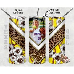20 oz skinny tumbler softball frame leopard sublimation design png instant digital only