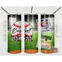 baseball mom tumbler wrap, picture frame tumbler png, 20 oz skinny tumbler sublimation design